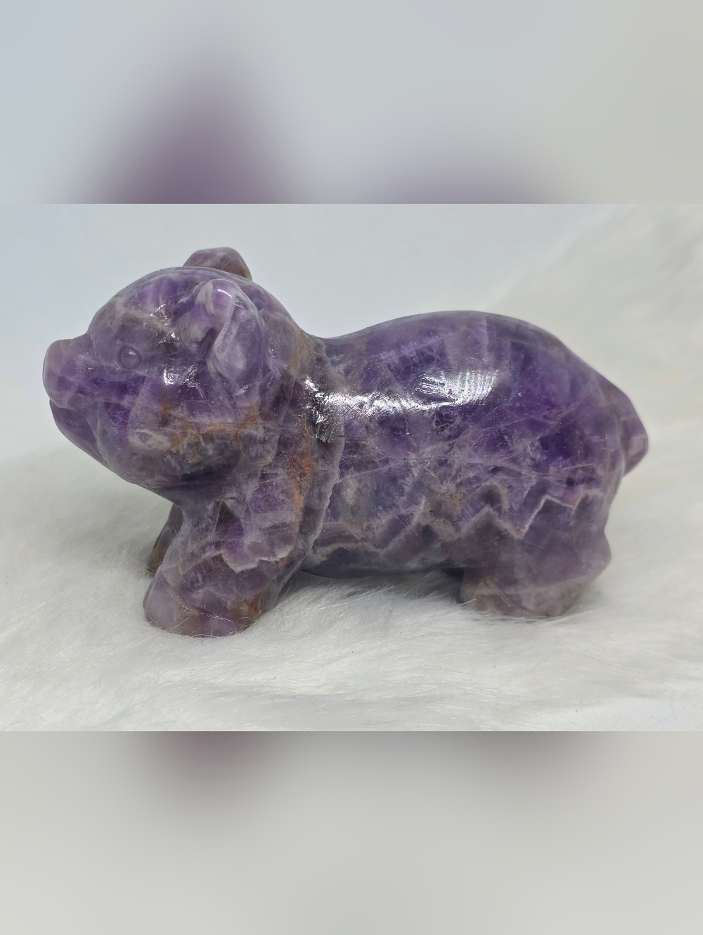 Big Dream Amethyst Pig Carving Chevron Amethyst Crystal Figurine Farmhouse Decor